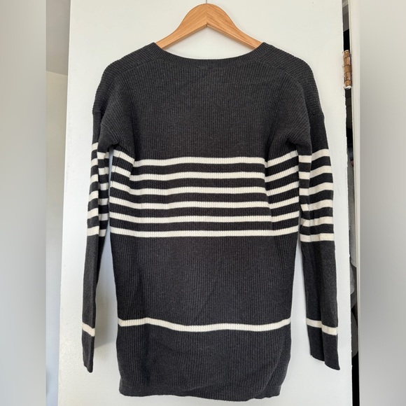 Long V-Neck Sweater With Stripes - Picture 2 of 2